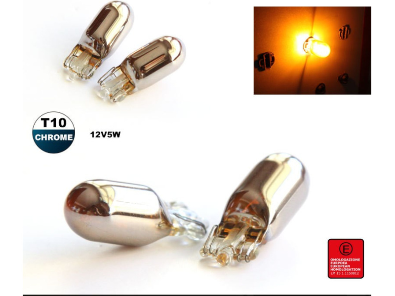 T10 12V 5W W2,1x9,5d oranžinė chromuota blisteris 2vnt.