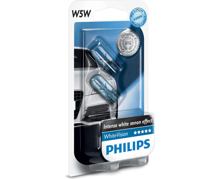 Philips White Vision W5W 12V 5W 02B blist. 2vnt. mėlynos