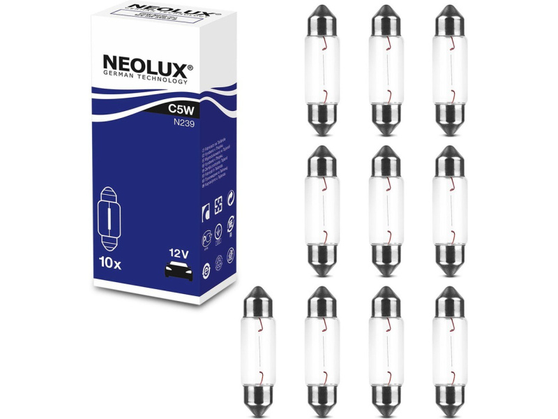 NEOLUX C5W 12V 5W SV8,5-8 11x35mm saloninė su metaliukais iš galų