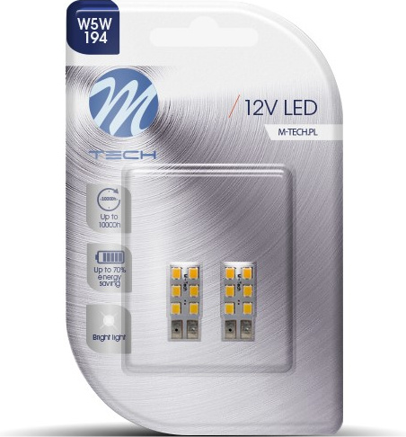 Blisteris 2 vnt. LED LB083W W5W 12V 0.48W 6 SMD balti