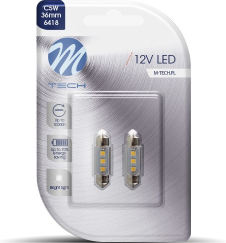 Blisteris 2 vnt. LED LB090W 12V C5W 36mm 3xSMD3528 balti