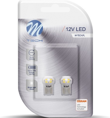 Blisteris 2 vnt. LED LB017W W5W 4xSMD3528 T10 12V 0.32W balti