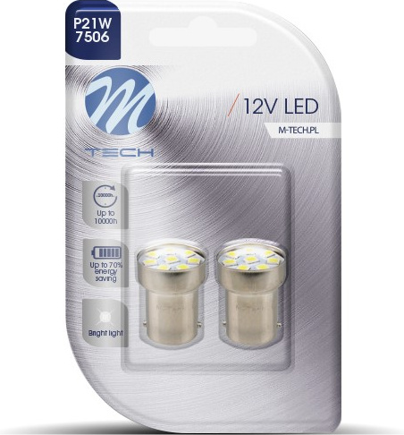 Blisteris 2 vnt. LED BA15s G18 8xSMD2835 12V baltos R5W