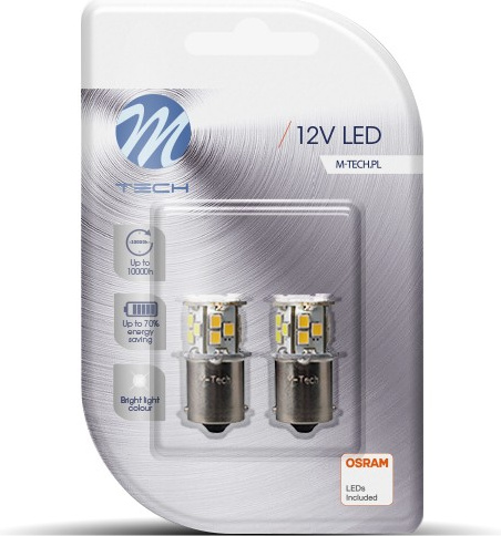 Blisteris 2 vnt. LED BA15s G18 21xSMD2835 12V baltos R5W