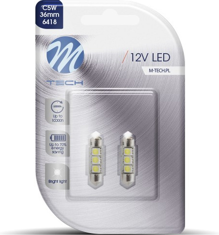 Blisteris 2 vnt. LED C5W 11x36mm 12V balti 3SMD CANBUS