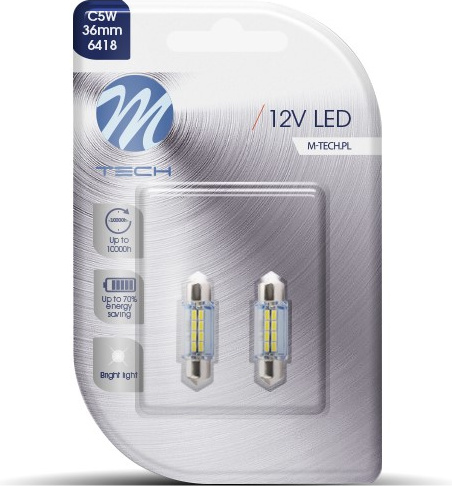 Blisteris 2 vnt. LB085W C5W 11x36 12V 8LED SMD3014 balti