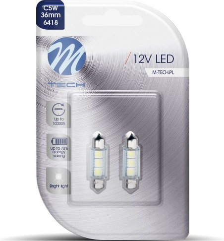 Blisteris 2 vnt. LB073W C5W 11x36mm 12V 3LED SMD5050 balta