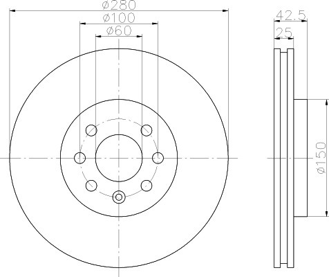 OPEL Astra H, Combo, Meriva priekio 280x25mm