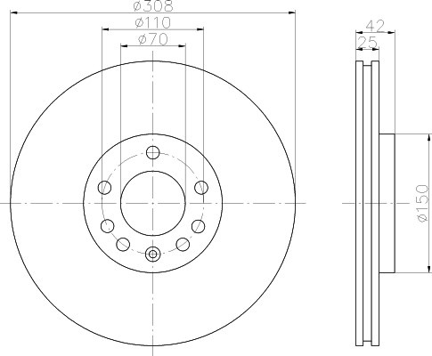 Opel Astra F, G, H, Corsa D, Meriva, Zafira A, B, C; Saab 9-3, 9-5 priekio 308x25
