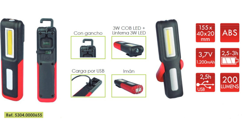 LED 3.7V 1.200mAh + mini USB pakrovėjas