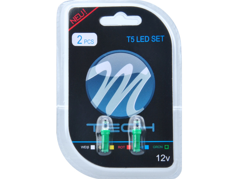 Blisteris 2 vnt. LED LB002G T5 12V žali plokšti